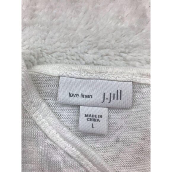 J. Jill Love Linen 3/4 Sleeve Shirt Large White Floral Top - Picture 3 of 7